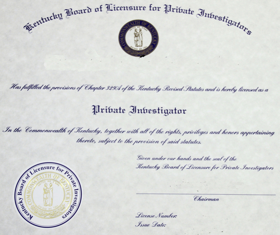 Kentucky private investigator license example